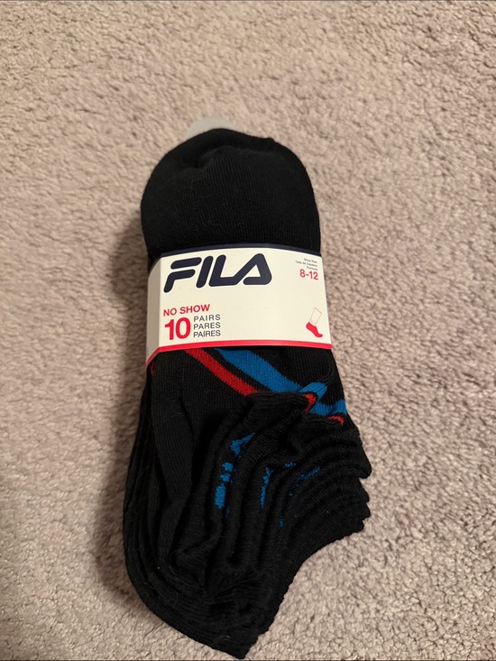 Fila Other - Fila Men’s No-Show Athletic Socks in Black with Blue and Red Stripes